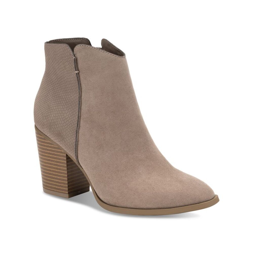 SUN STONE Womens Beige Graceyy Round Toe Block Heel Zip-Up Booties 10 M